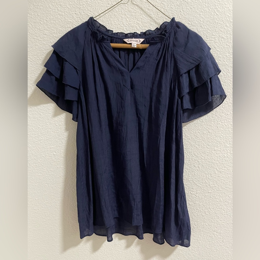 Nanette lepore Dark Blue Layered Sleeve Blouse